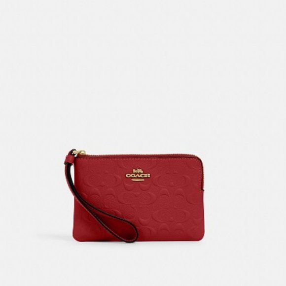 Coach Handbags - COACH Corner Zip Wristlet In Signature Red Leather NWT